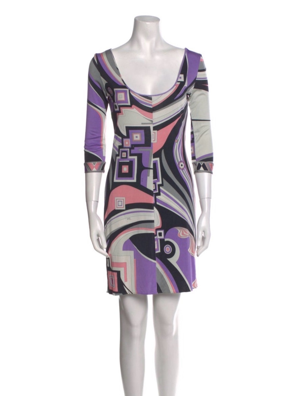Emilio Pucci Purple Multicolor Geometric Long-Sleeve Dress